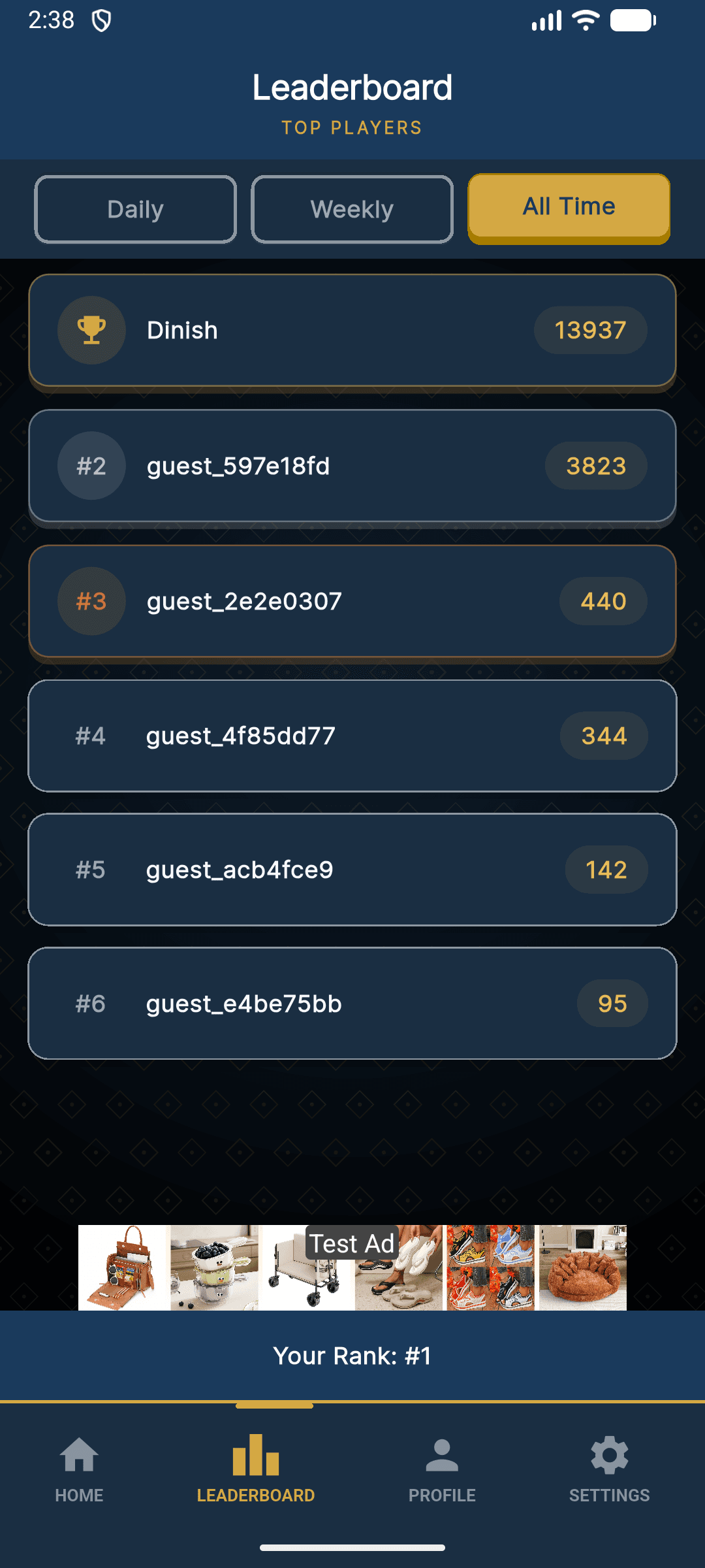 Leaderboard — top players